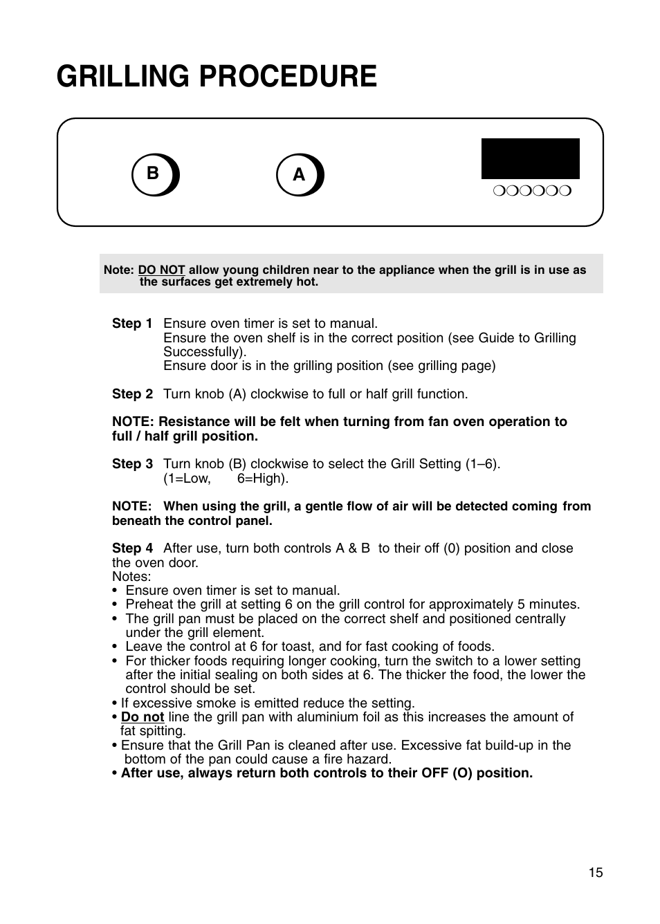 Grilling procedure | Hotpoint BS41X User Manual | Page 15 / 36