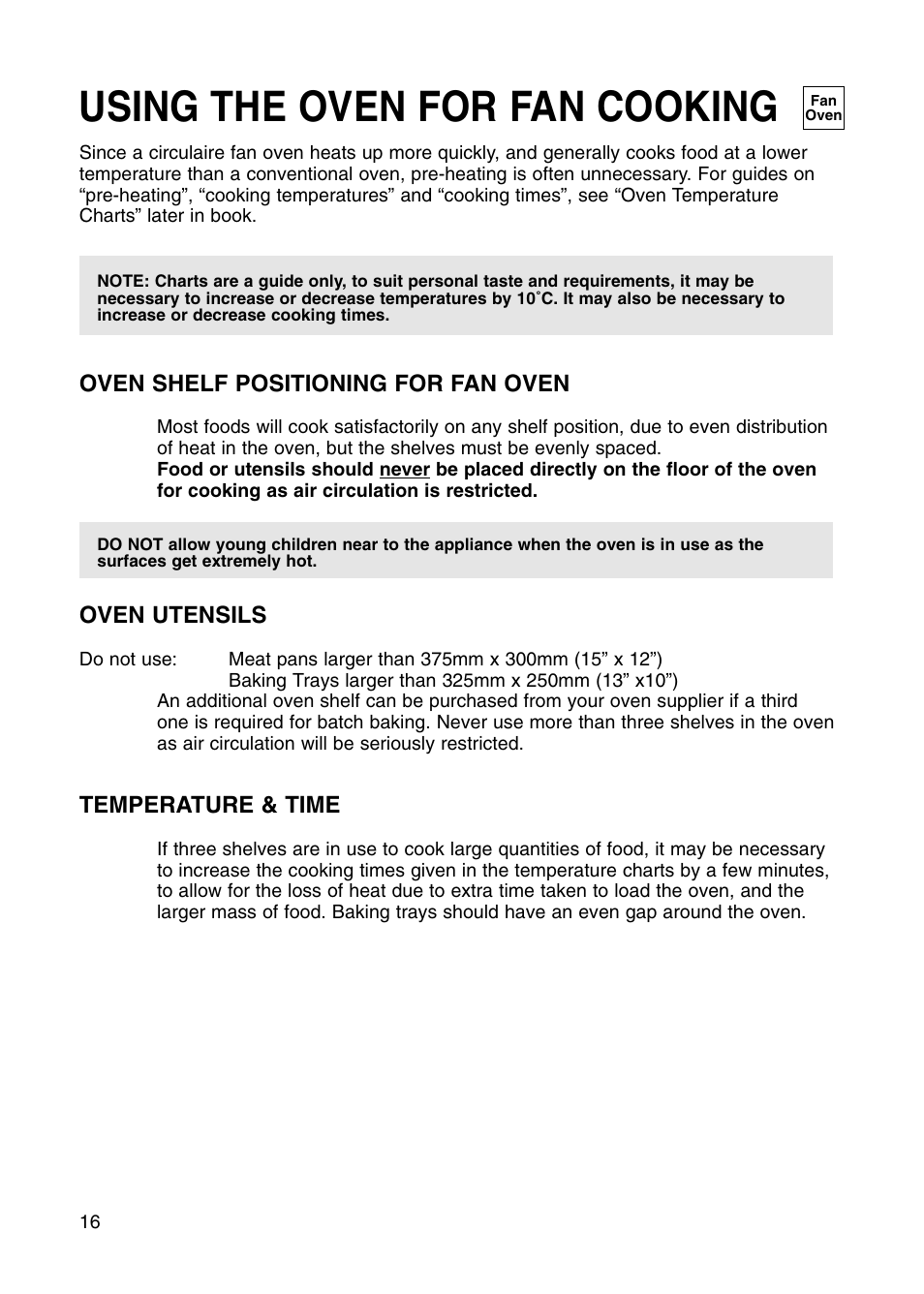 Using the oven for fan cooking | Hotpoint BS41X User Manual | Page 16 / 36