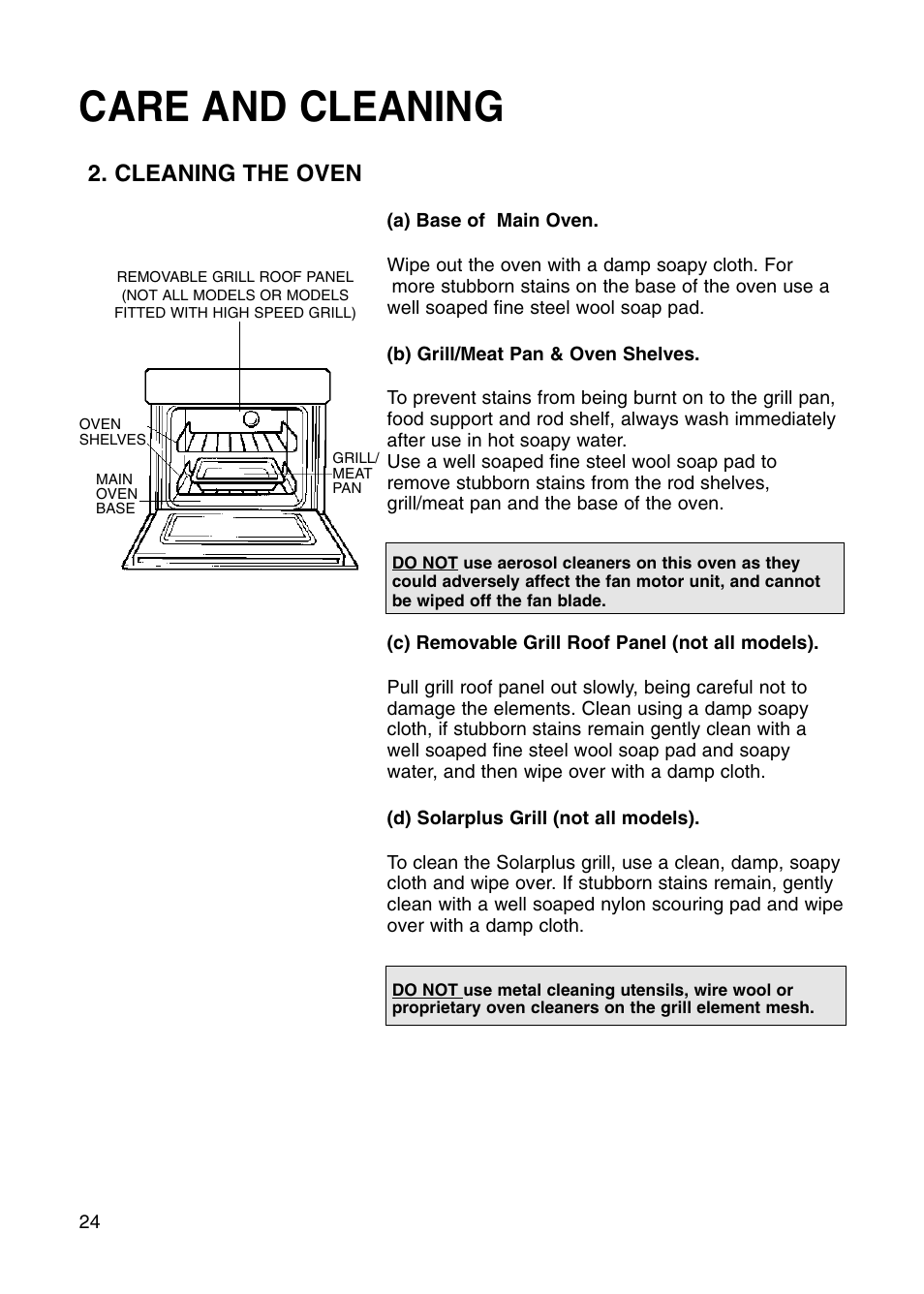 Care and cleaning, Cleaning the oven | Hotpoint BS41X User Manual | Page 24 / 36
