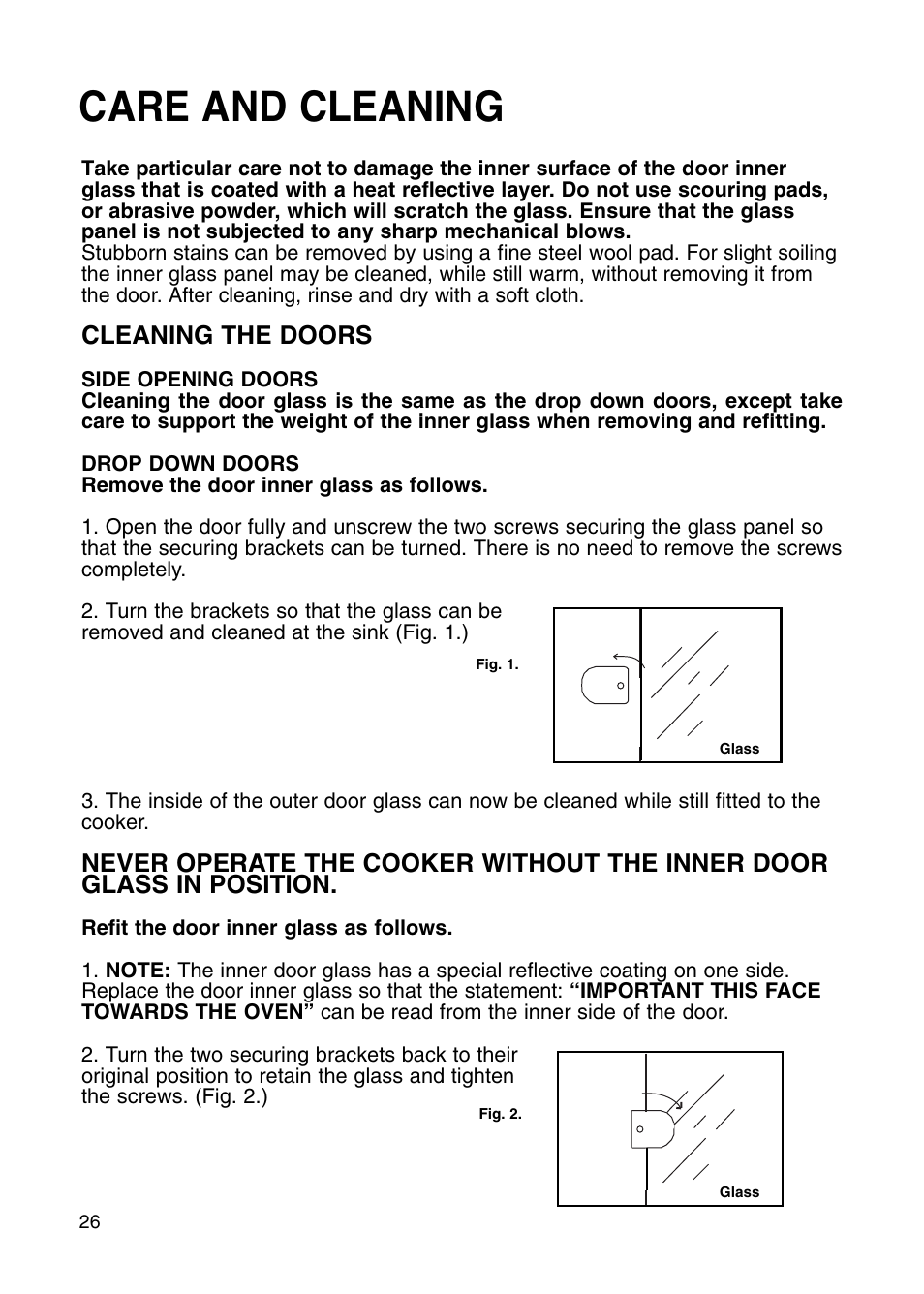 Care and cleaning, Cleaning the doors | Hotpoint BS41X User Manual | Page 26 / 36