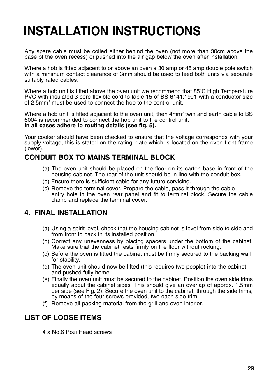 Installation instructions | Hotpoint BS41X User Manual | Page 29 / 36