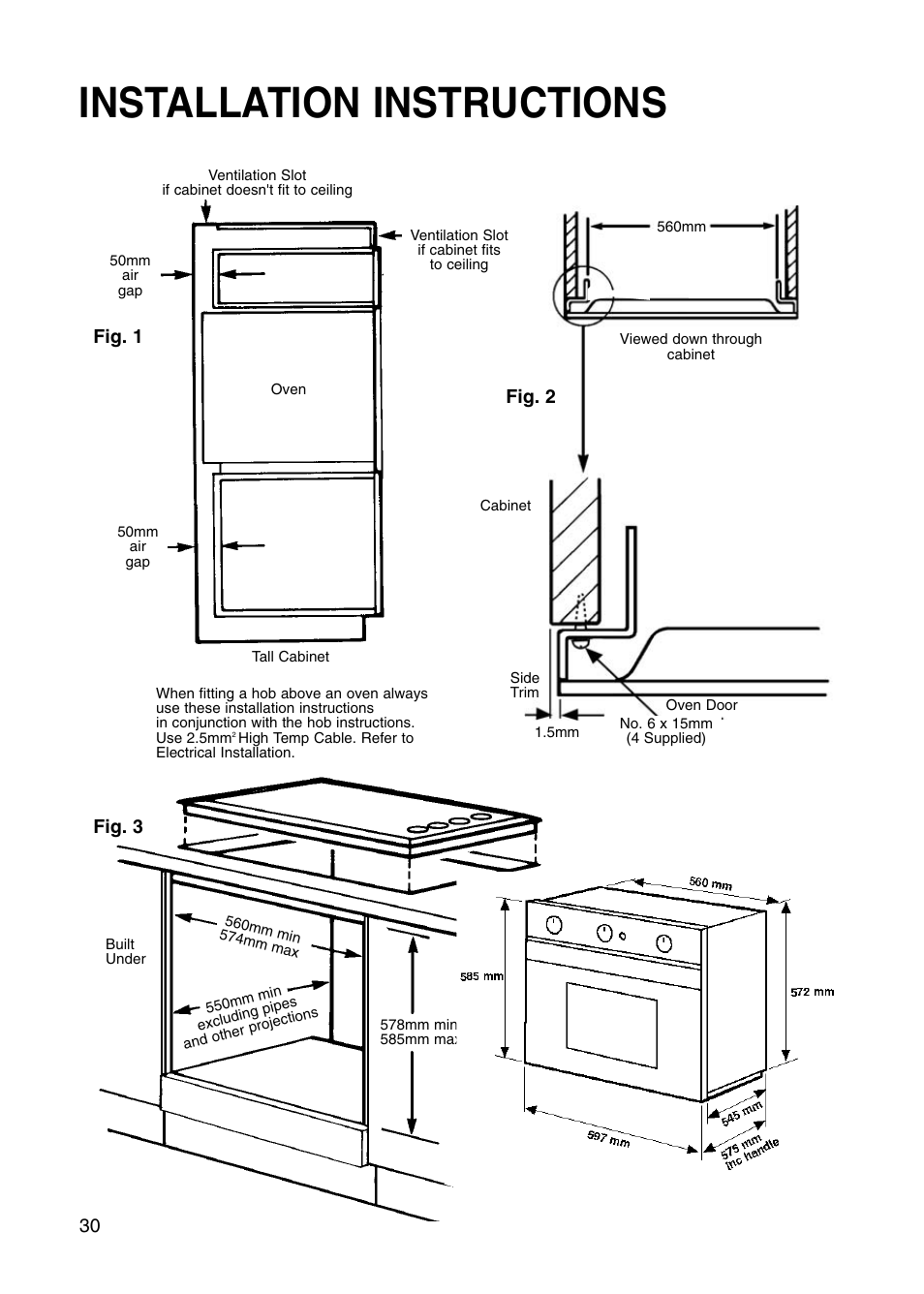 Installation instructions | Hotpoint BS41X User Manual | Page 30 / 36