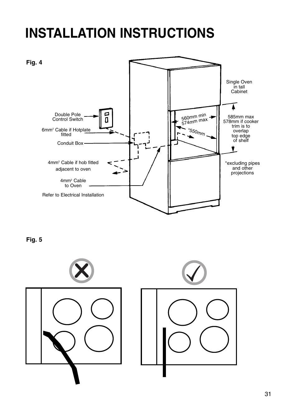 Installation instructions, Fig. 4 fig. 5 | Hotpoint BS41X User Manual | Page 31 / 36