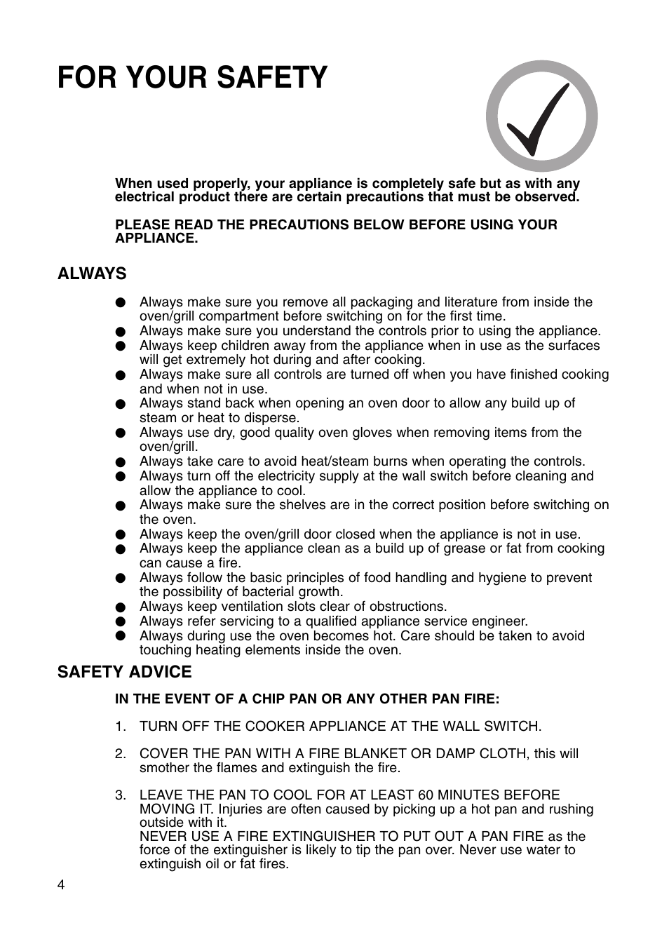 For your safety | Hotpoint BS41X User Manual | Page 4 / 36