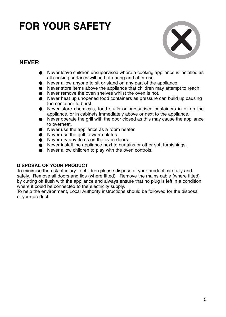 For your safety | Hotpoint BS41X User Manual | Page 5 / 36