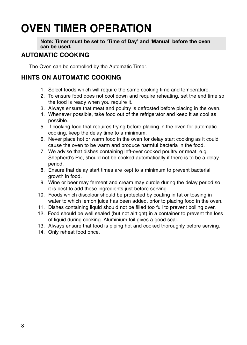 Oven timer operation | Hotpoint BS41X User Manual | Page 8 / 36