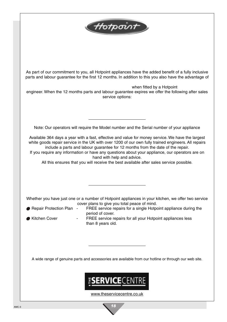 After sales service | Hotpoint HCM60 User Manual | Page 18 / 20