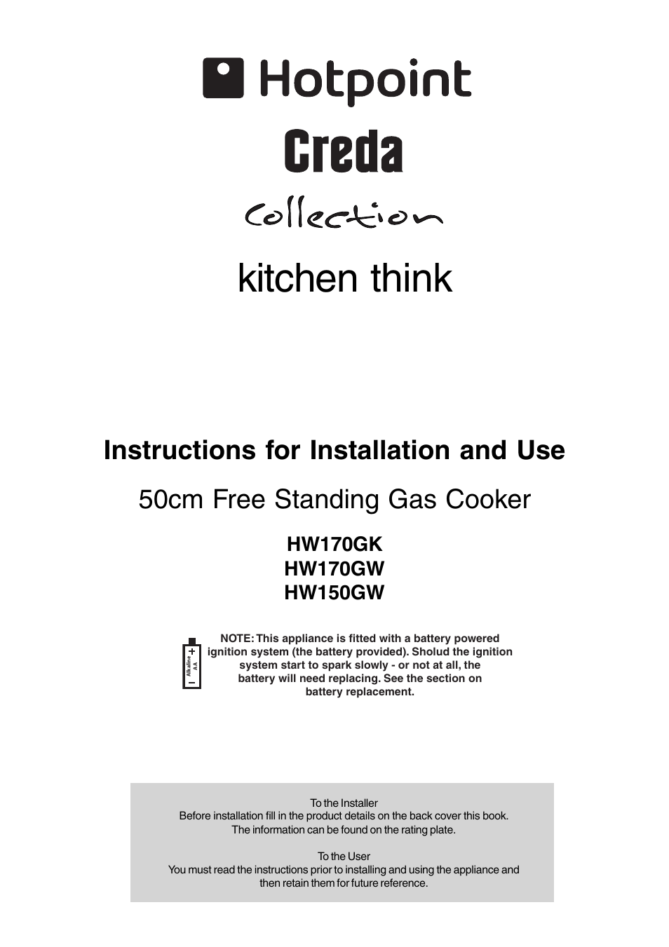 Hotpoint HW170GK User Manual | 24 pages