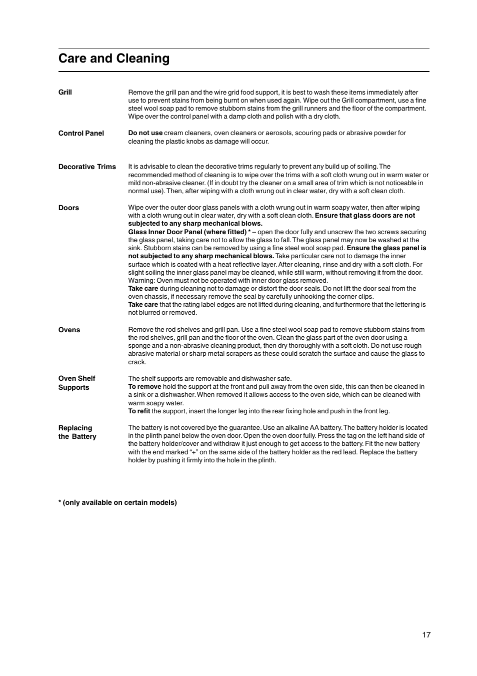 Care and cleaning | Hotpoint HW170GK User Manual | Page 17 / 24