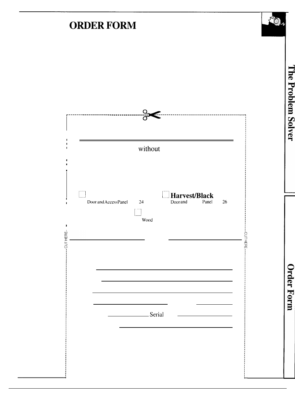 For color panels, Order form 1, Color panel not supplied with your dishwasher | Wood panel trim kit. i, White/almond, Kit gpf 40 | Hotpoint HDA750 User Manual | Page 17 / 20