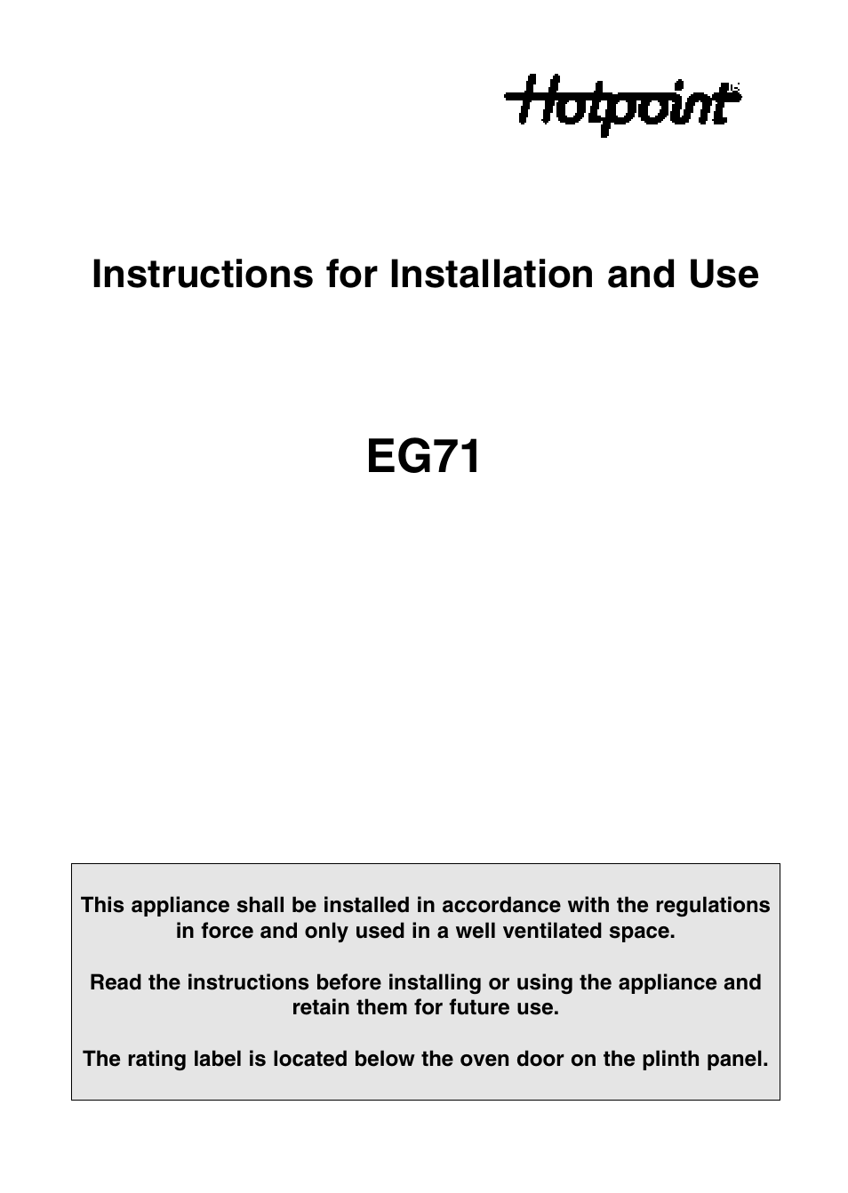 Hotpoint EG71 User Manual | 32 pages