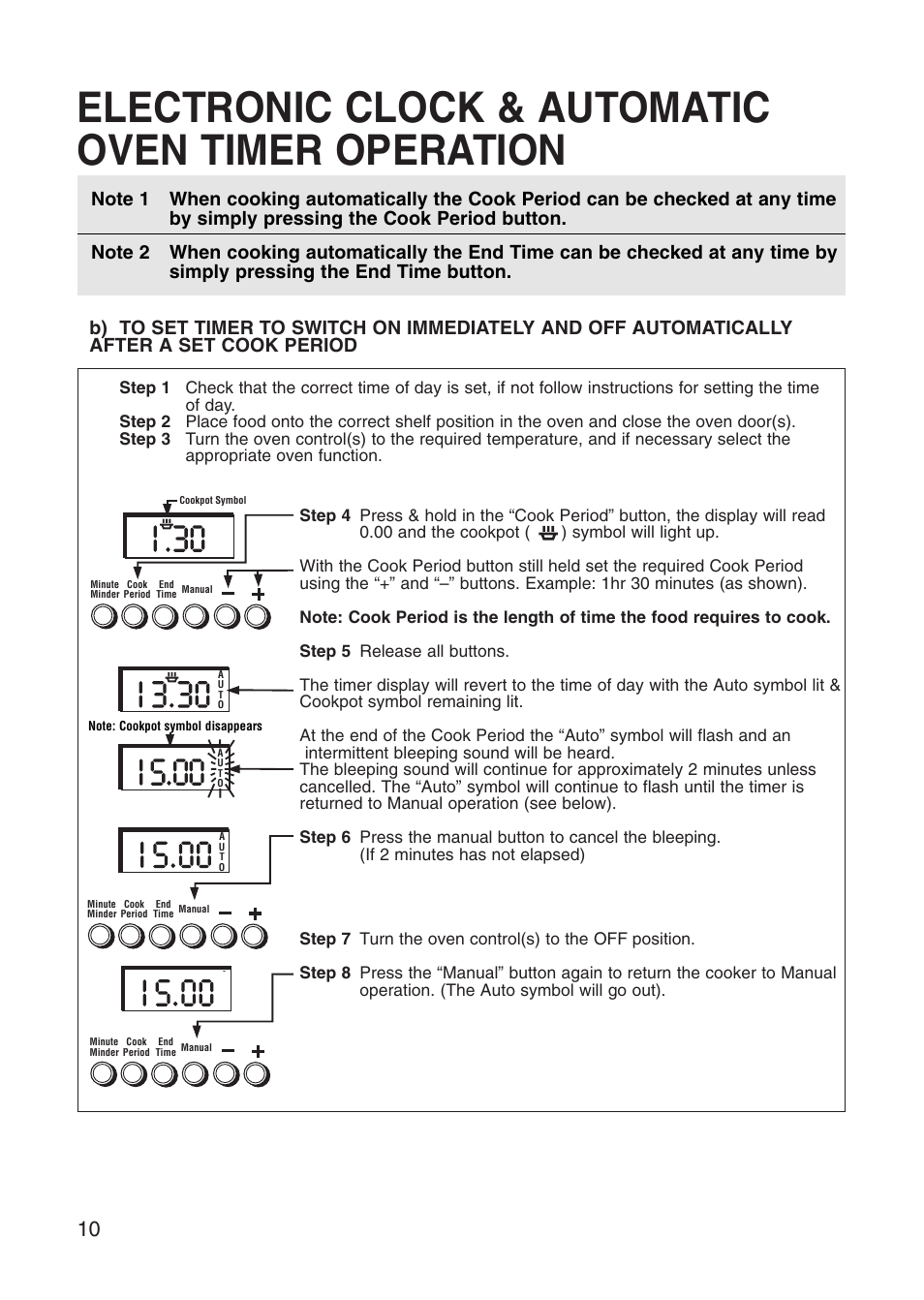 Electronic clock & automatic oven timer operation | Hotpoint EG71 User Manual | Page 10 / 32