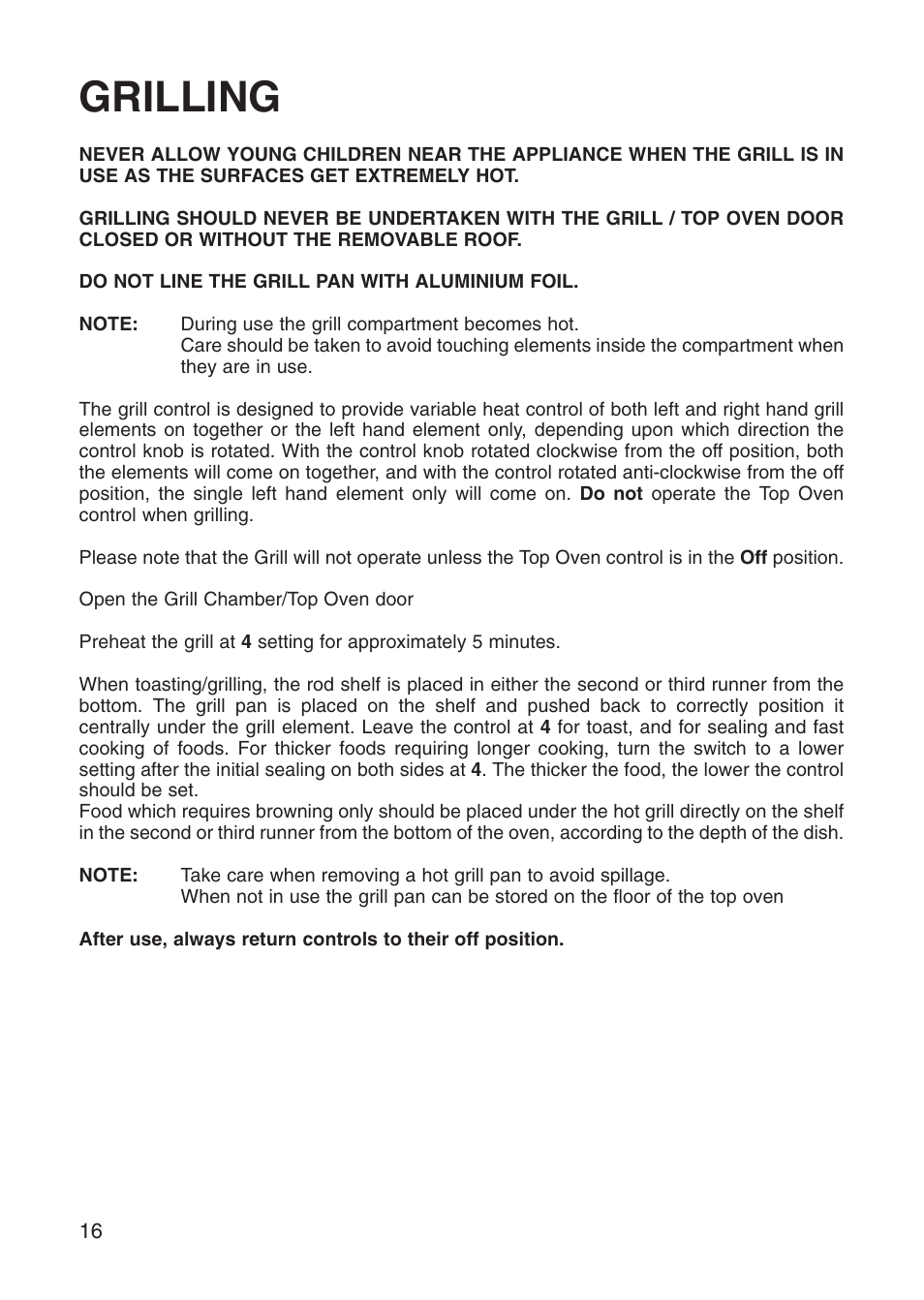 Grilling | Hotpoint EG71 User Manual | Page 16 / 32