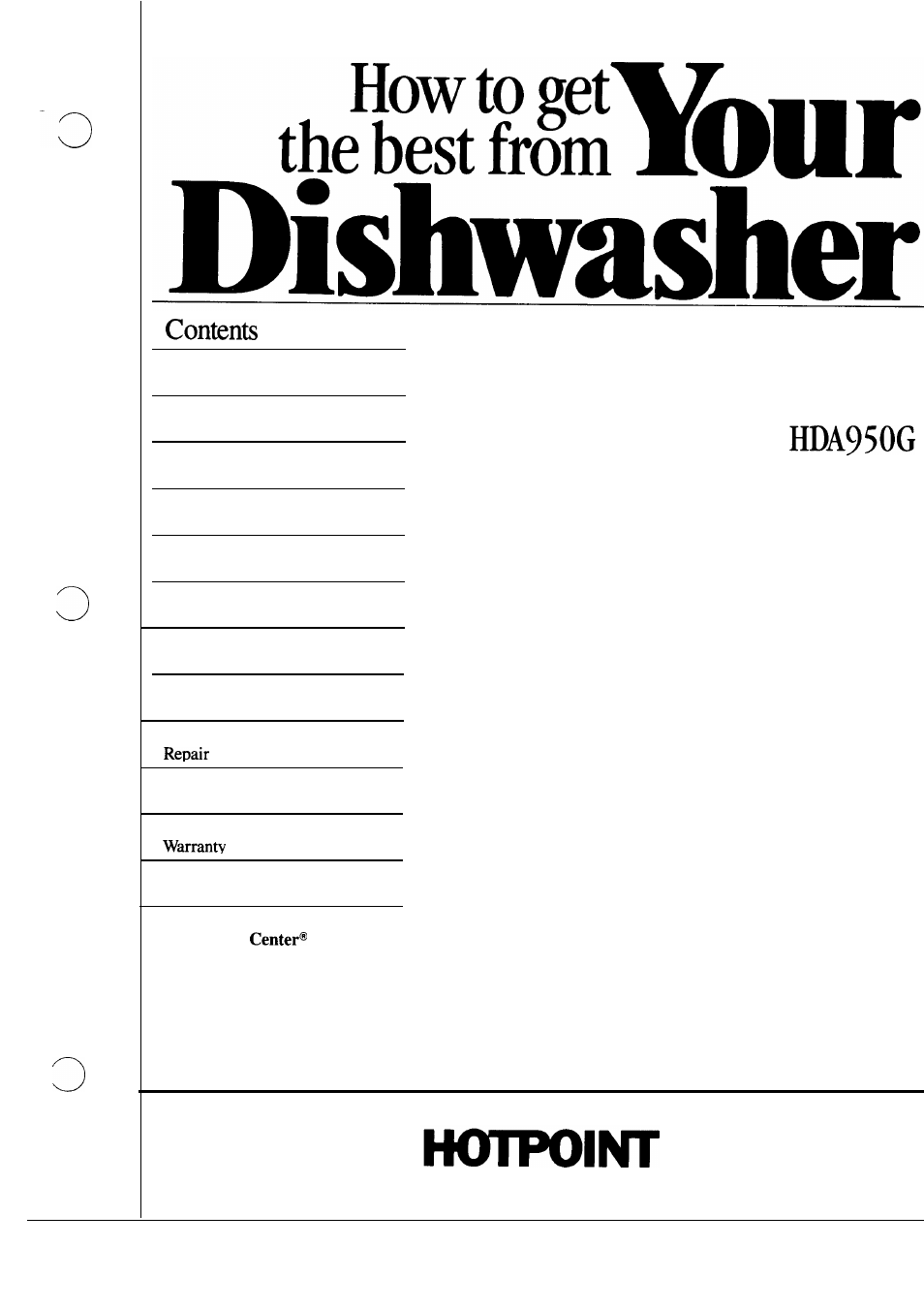 Hotpoint HDA950G User Manual | 20 pages