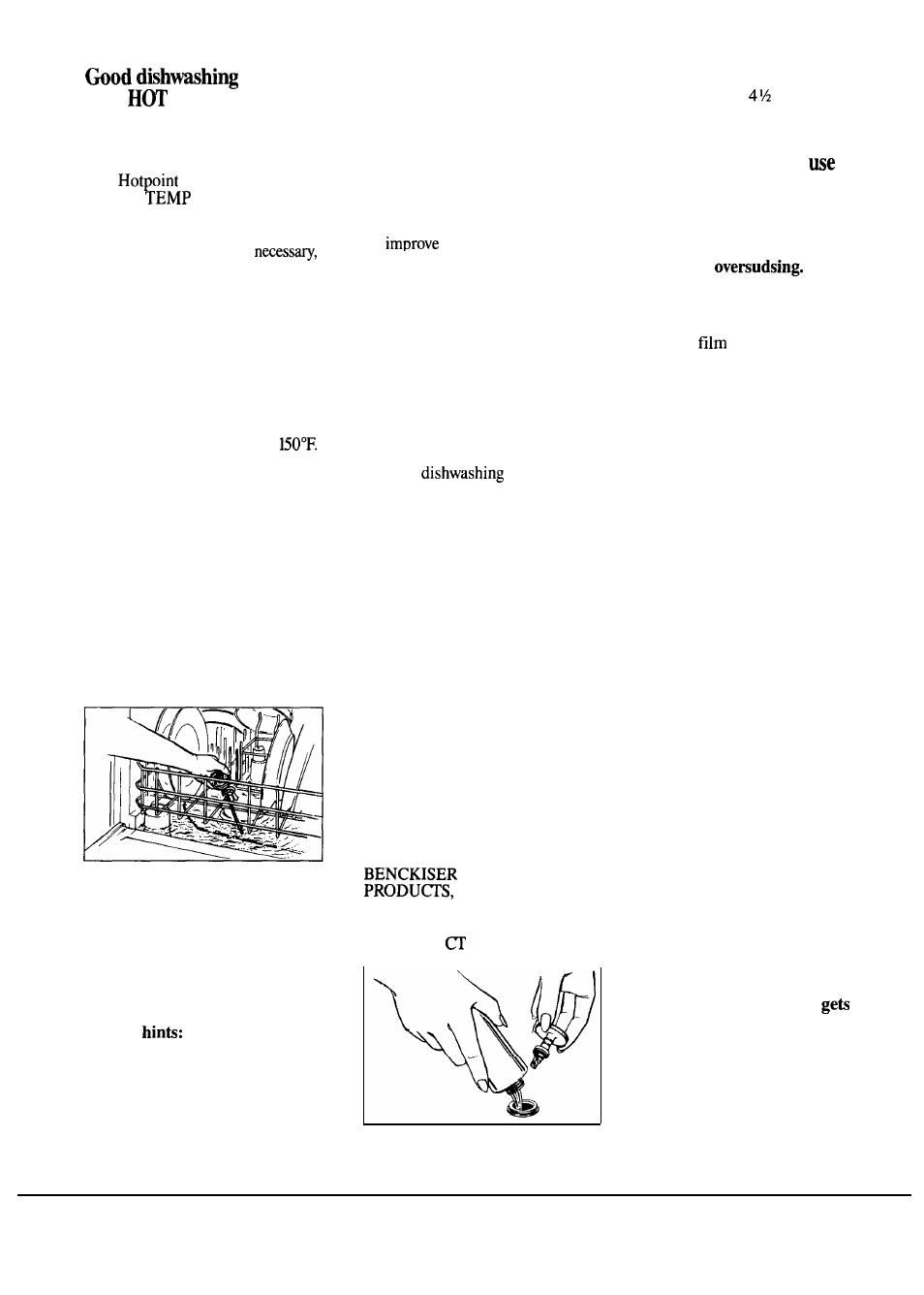 Detergent, detergent guide 6, 7, Rinse agent, Water temperature | Starts with water, Help prevent spotting with a rinse agent, How to choose and the right detergent | Hotpoint HDA950G User Manual | Page 6 / 20