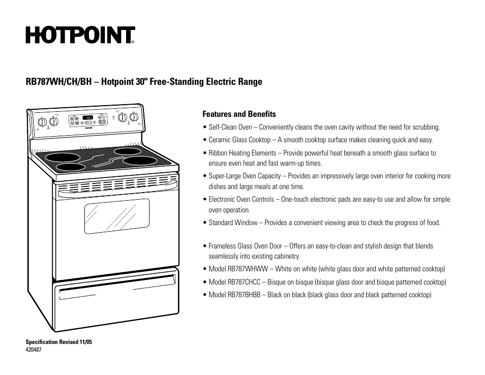 Hotpoint RB787WH/CH/BH User Manual | Page 2 / 2