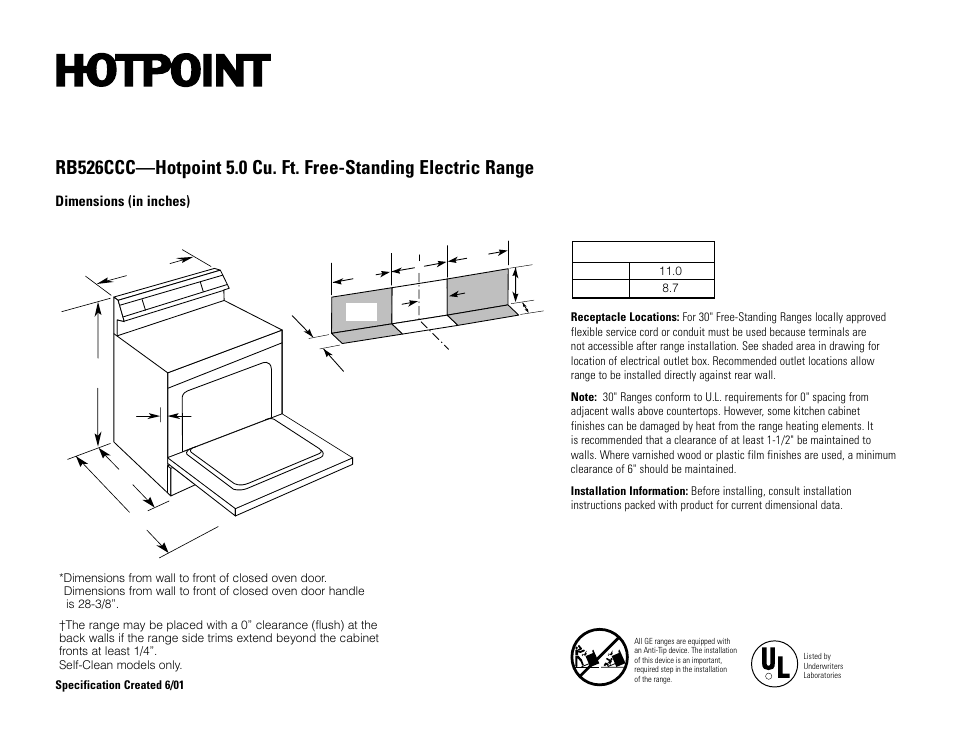 Hotpoint RB526CCC User Manual | 2 pages