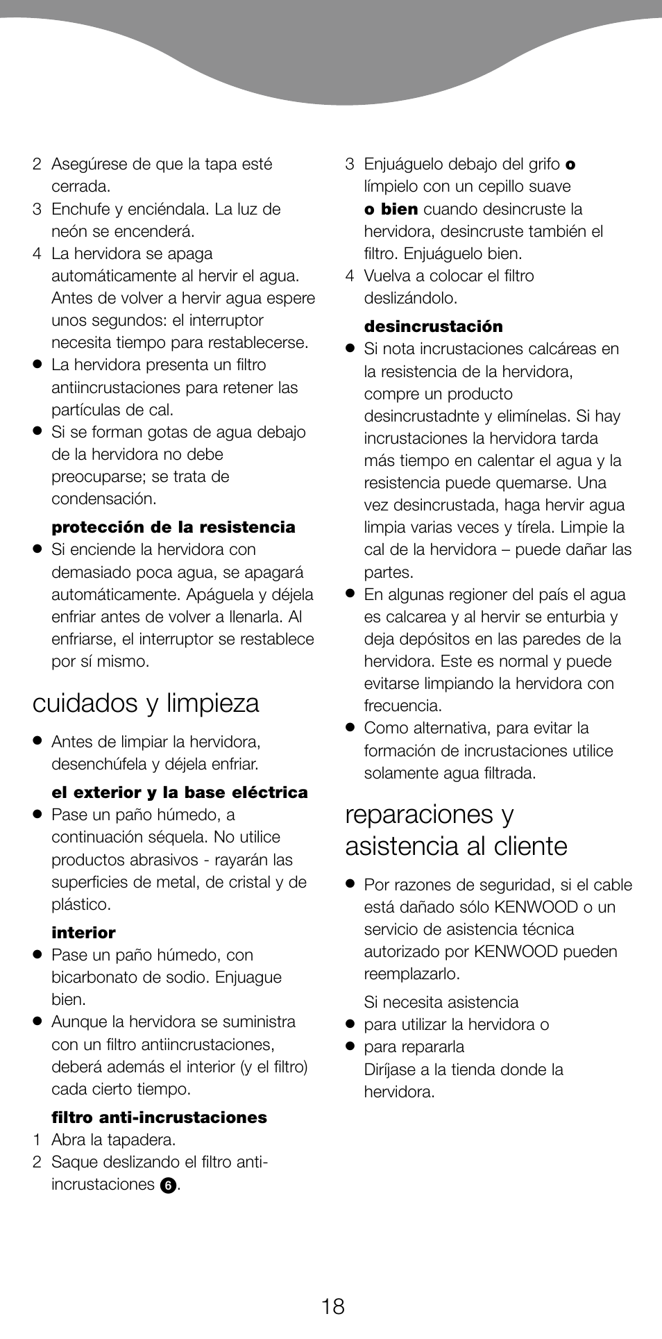 Cuidados y limpieza, Reparaciones y asistencia al cliente | Kenwood SK887 User Manual | Page 21 / 48