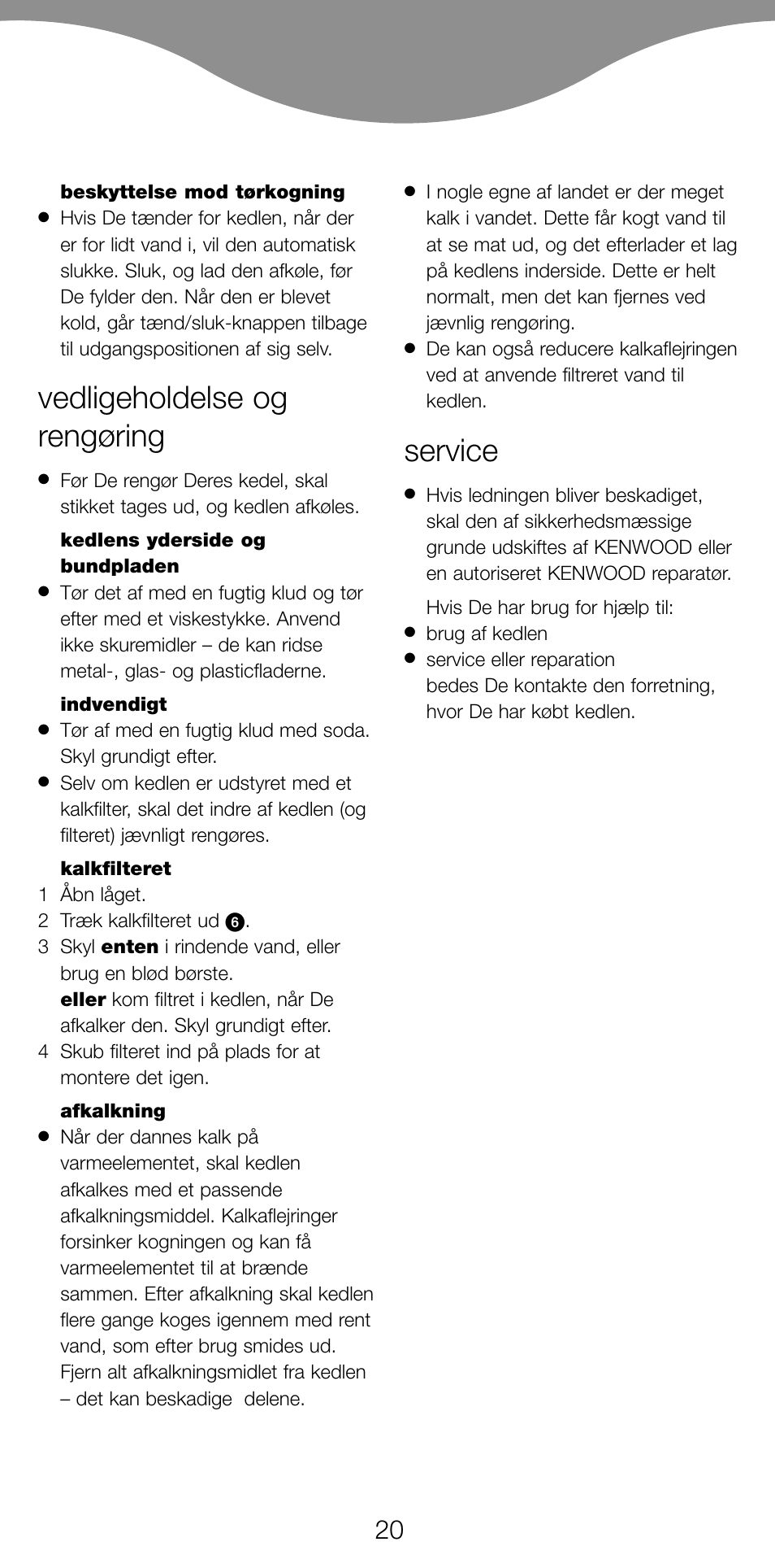 Vedligeholdelse og rengøring, Service | Kenwood SK887 User Manual | Page 23 / 48