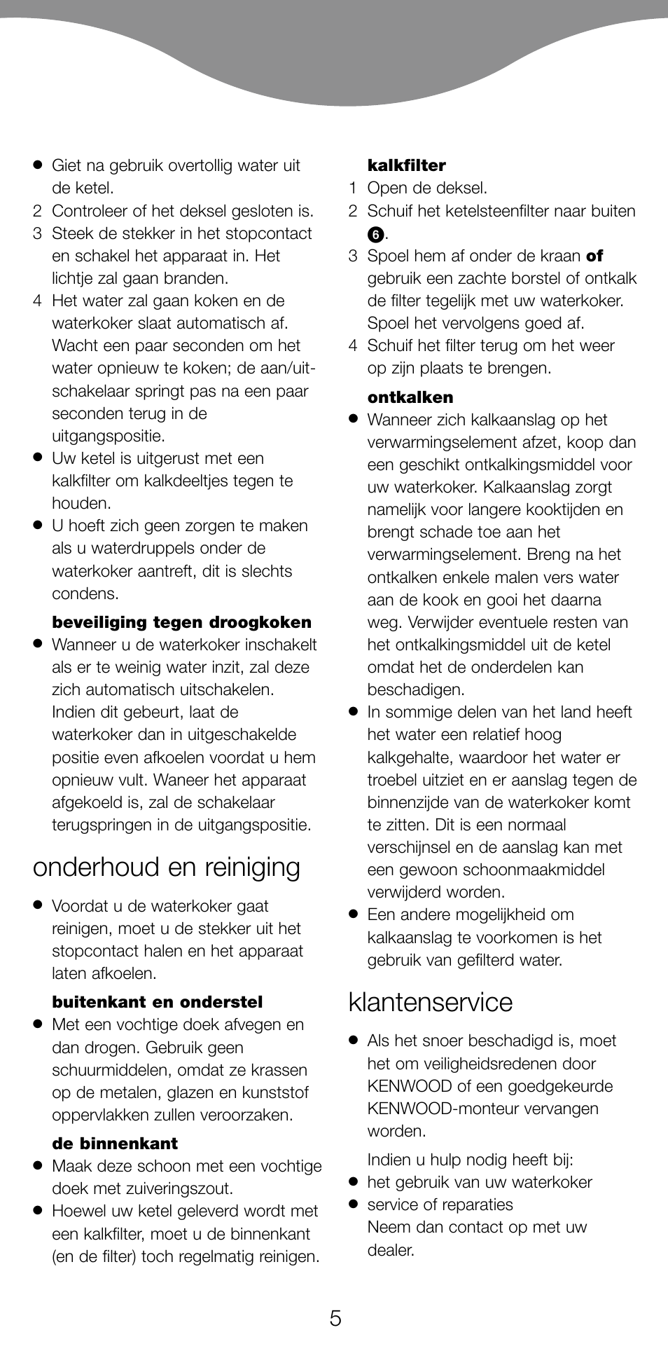 Onderhoud en reiniging, Klantenservice | Kenwood SK887 User Manual | Page 8 / 48