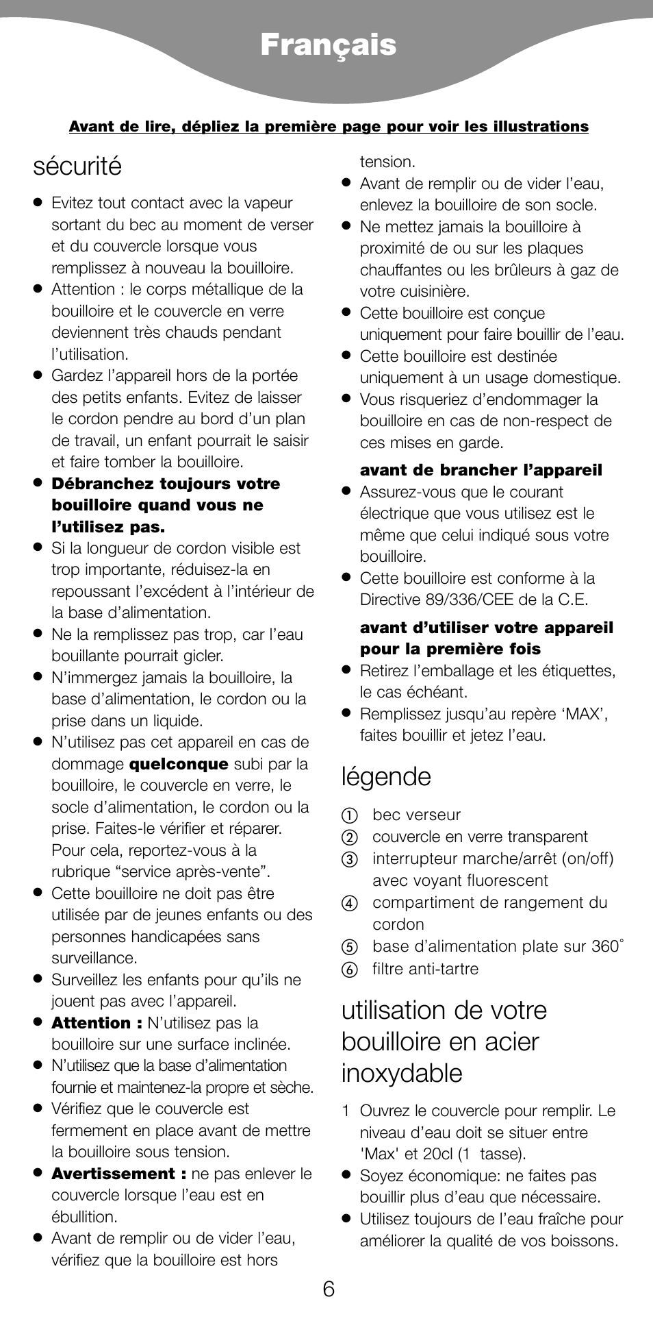 Français, Sécurité, Légende | Kenwood SK887 User Manual | Page 9 / 48