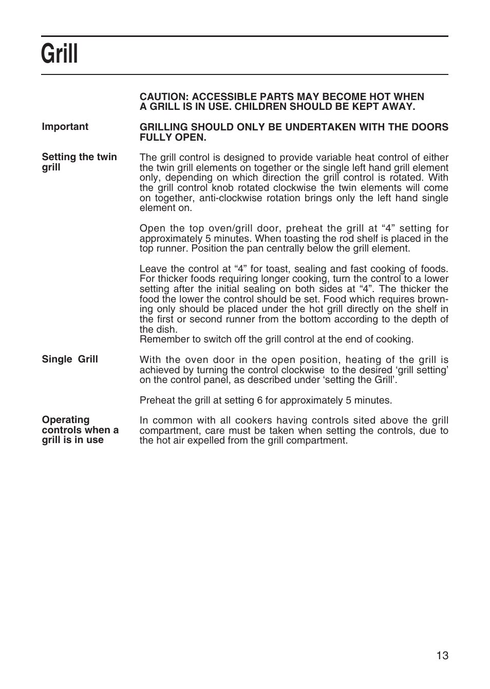 Grill | Hotpoint EG95 User Manual | Page 13 / 44