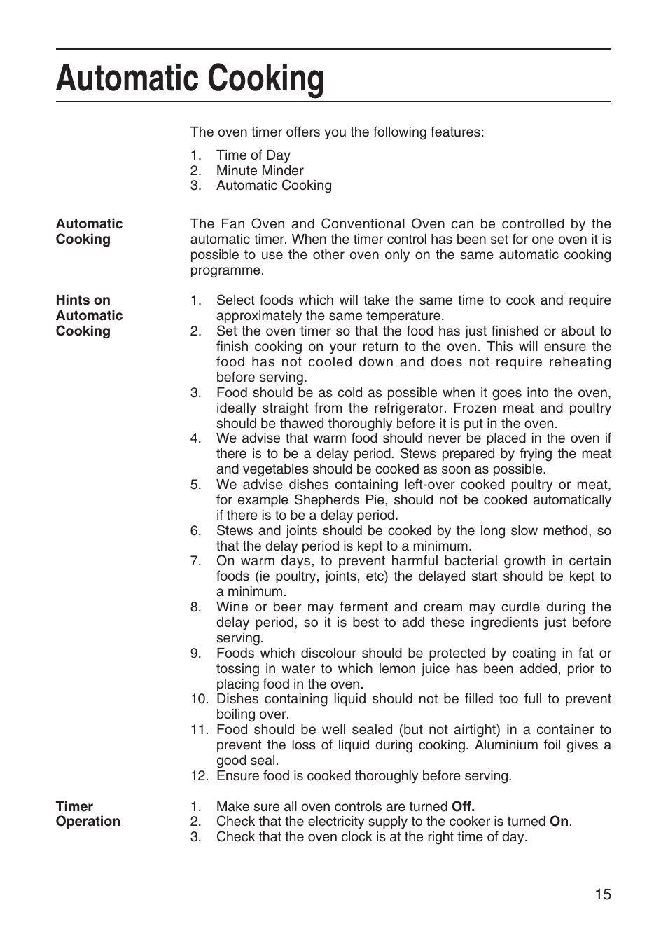 Automatic cooking | Hotpoint EG95 User Manual | Page 15 / 44