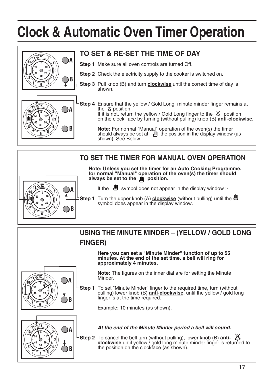 Clock & automatic oven timer operation | Hotpoint EG95 User Manual | Page 17 / 44
