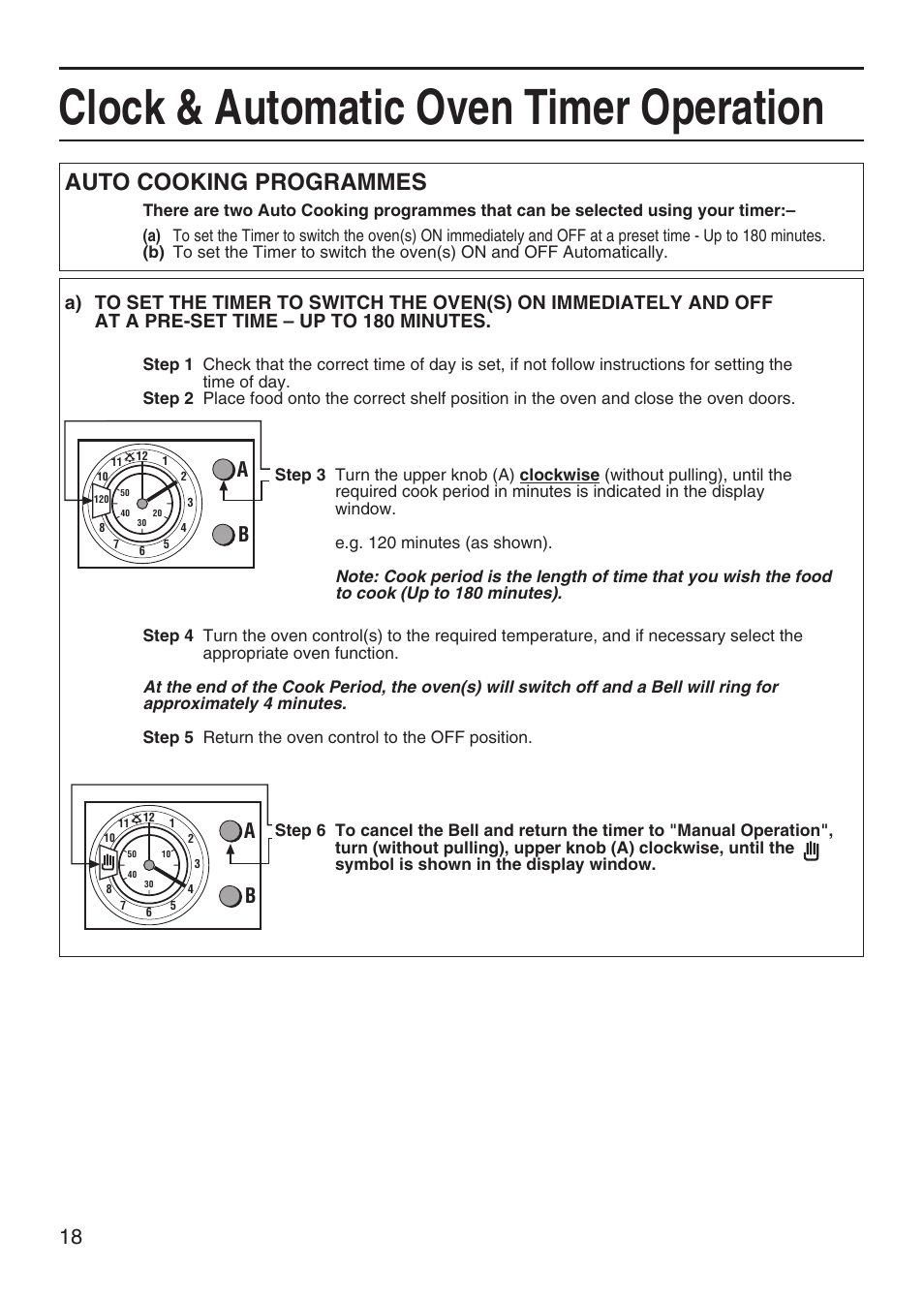 Clock & automatic oven timer operation, Auto cooking programmes | Hotpoint EG95 User Manual | Page 18 / 44