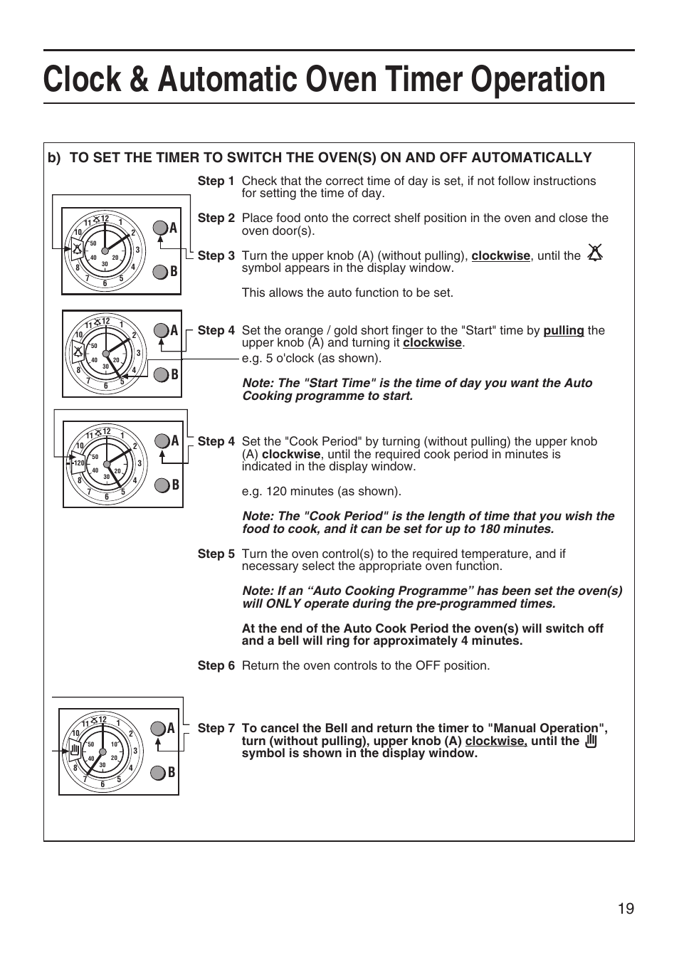 Clock & automatic oven timer operation | Hotpoint EG95 User Manual | Page 19 / 44