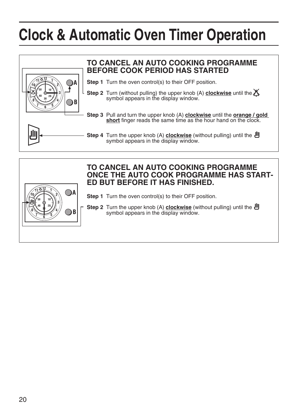 Clock & automatic oven timer operation | Hotpoint EG95 User Manual | Page 20 / 44