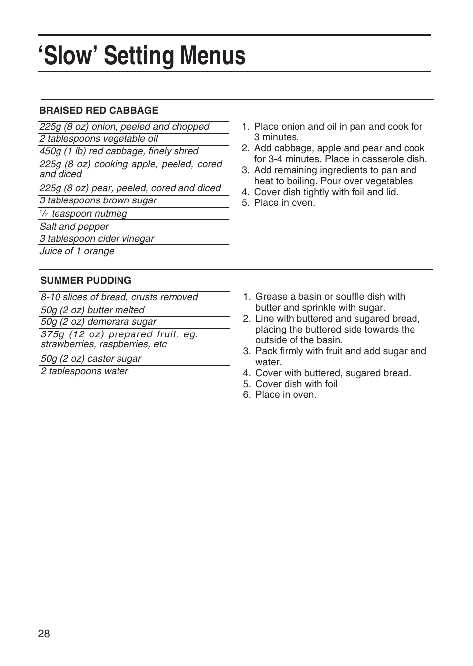 Slow’ setting menus | Hotpoint EG95 User Manual | Page 28 / 44
