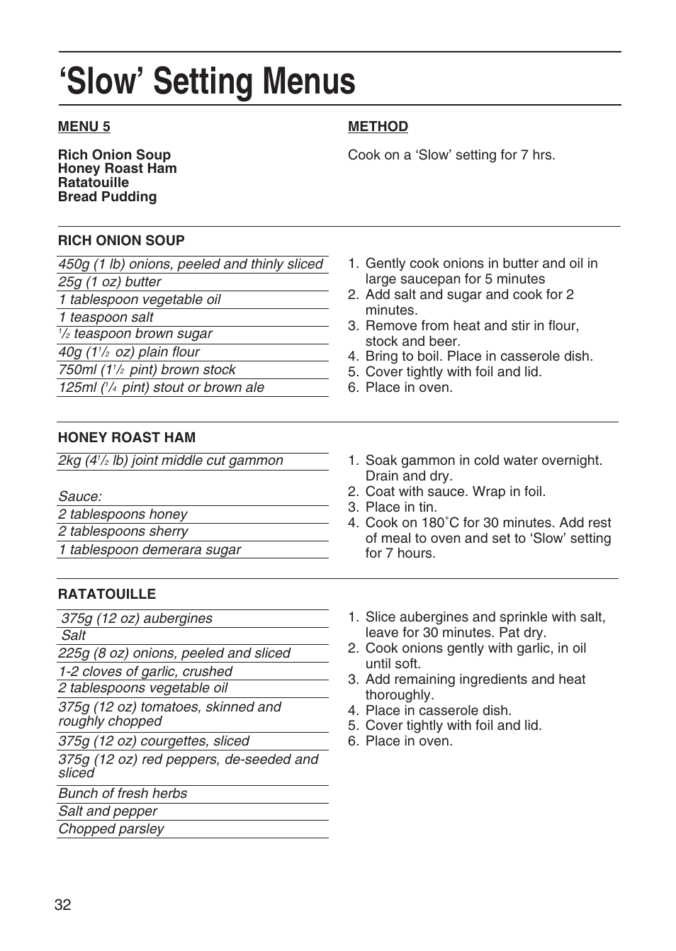 Slow’ setting menus | Hotpoint EG95 User Manual | Page 32 / 44