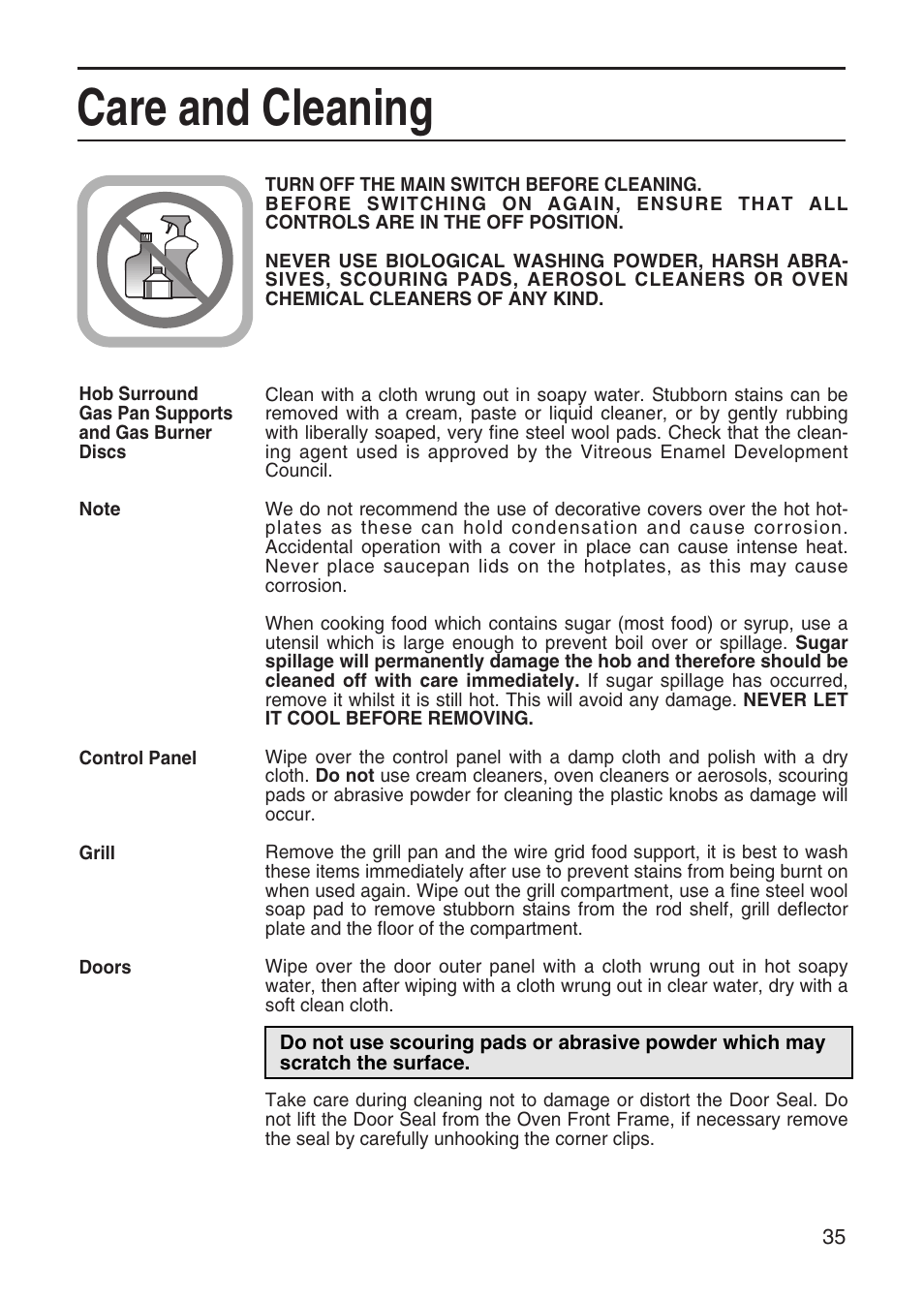 Care and cleaning | Hotpoint EG95 User Manual | Page 35 / 44