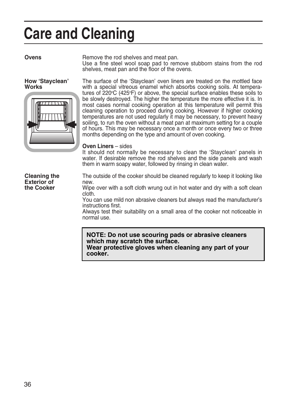 Care and cleaning | Hotpoint EG95 User Manual | Page 36 / 44
