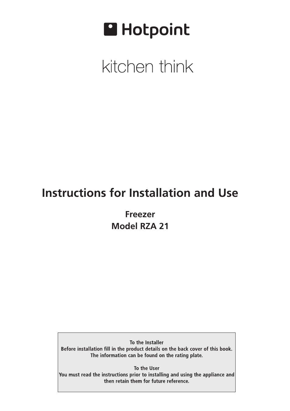 Hotpoint RZA 21 User Manual | 16 pages