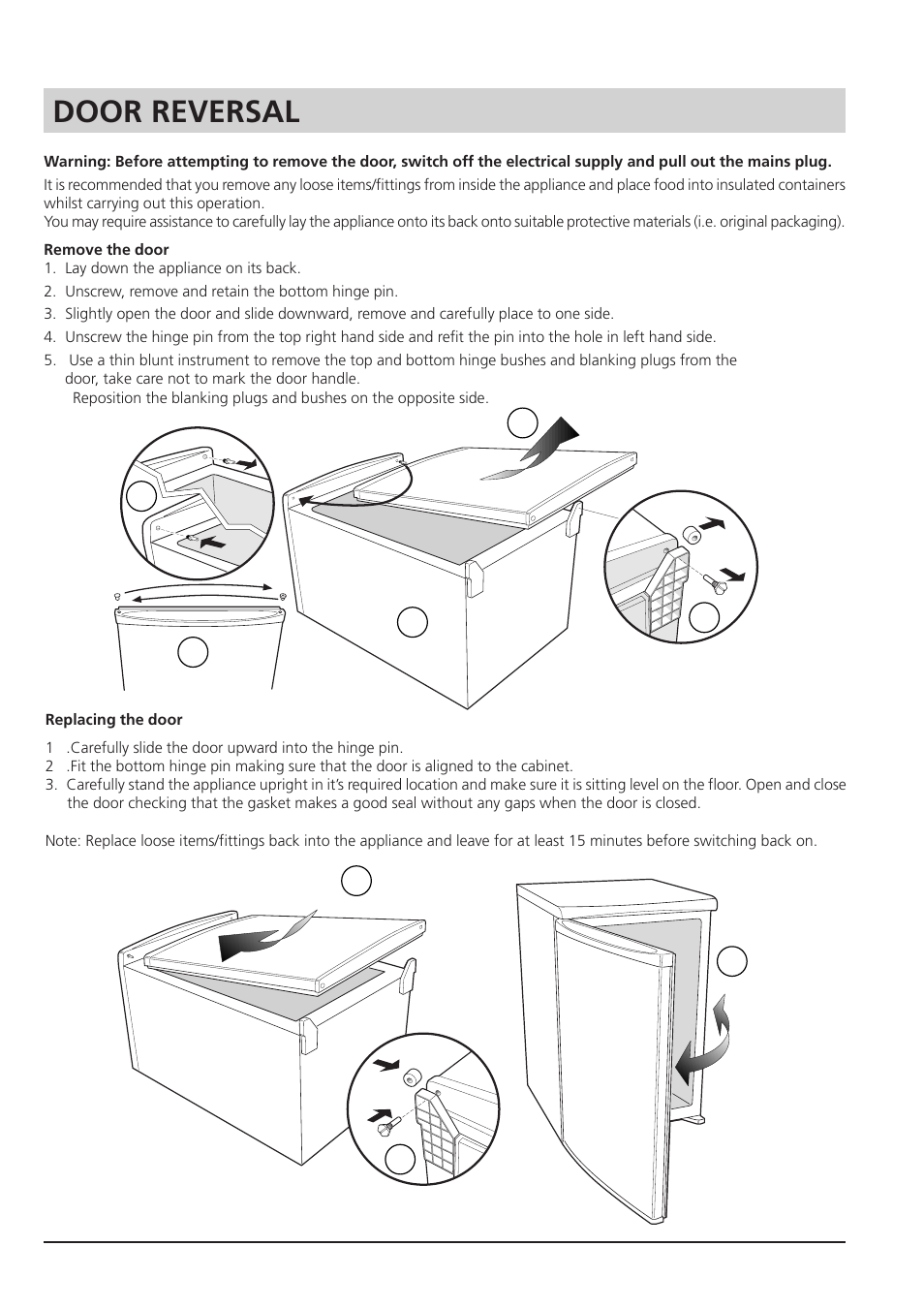 Door reversal | Hotpoint RZA 21 User Manual | Page 11 / 16