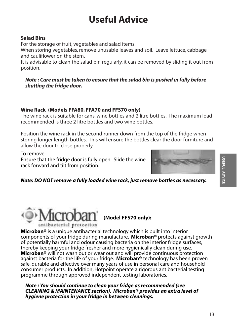 Useful advice | Hotpoint FFS70 User Manual | Page 13 / 28