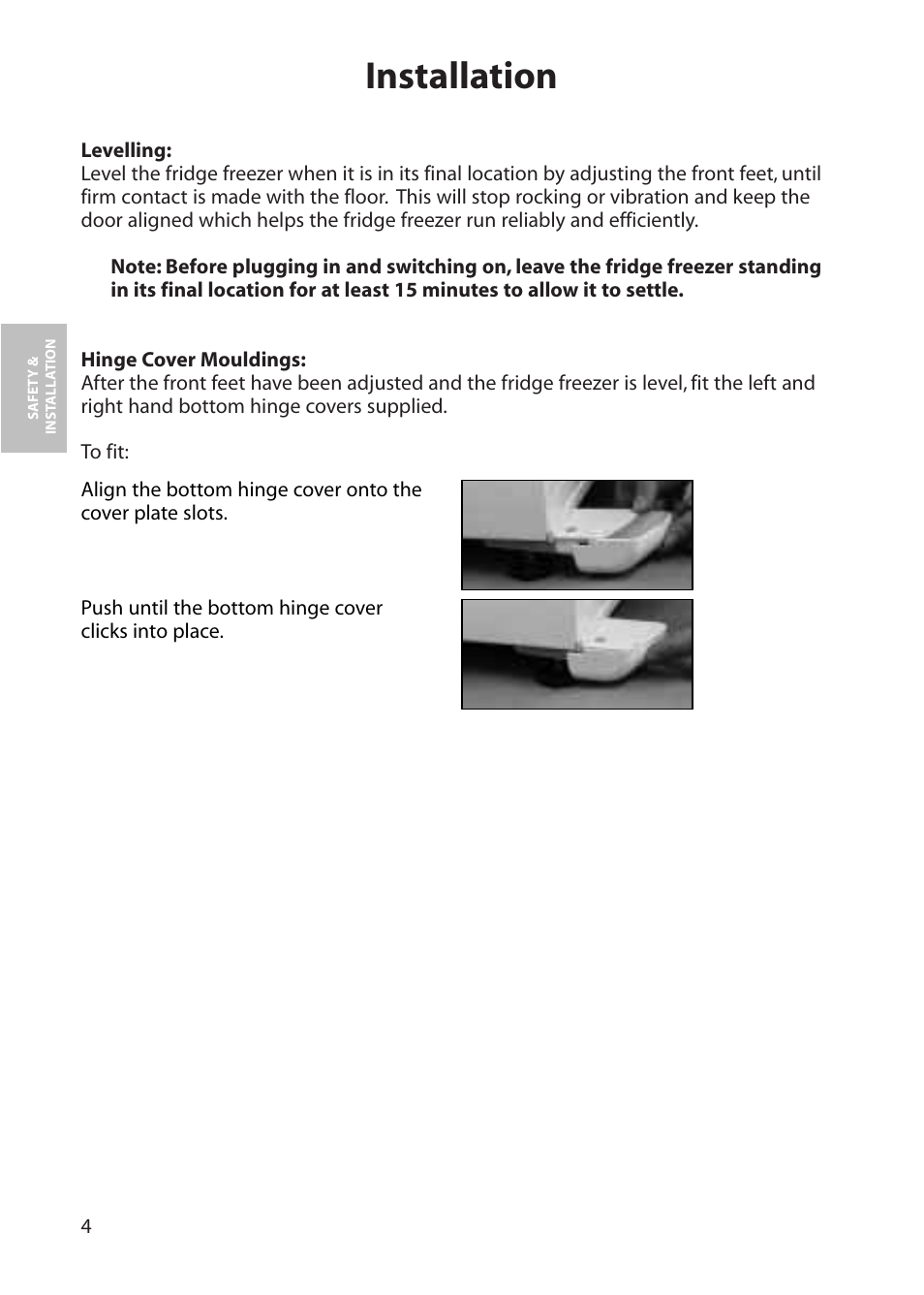 Installation | Hotpoint FFS70 User Manual | Page 4 / 28