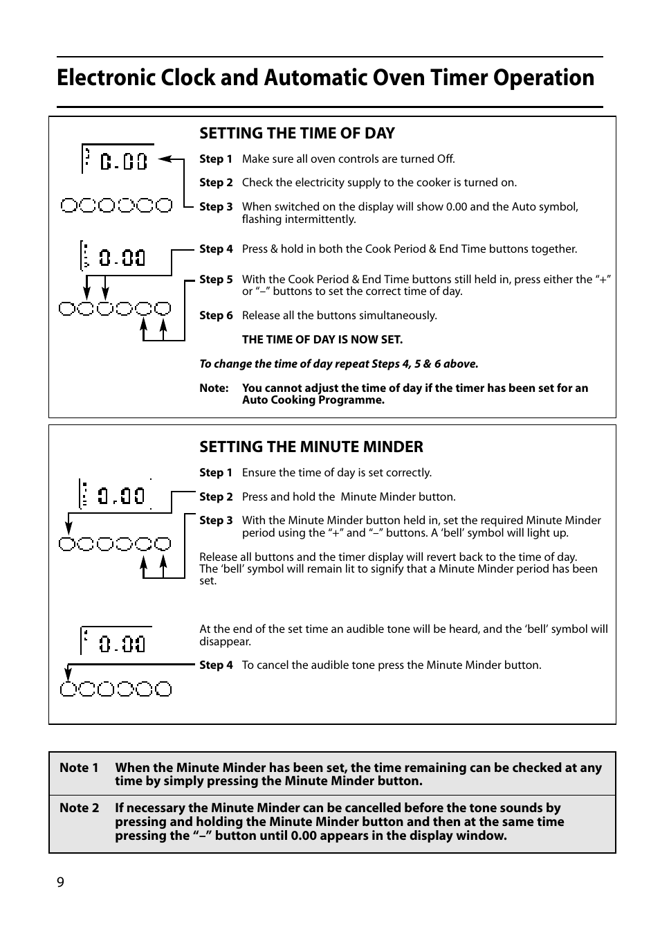 Setting the time of day, Setting the minute minder | Hotpoint S420E User Manual | Page 10 / 36