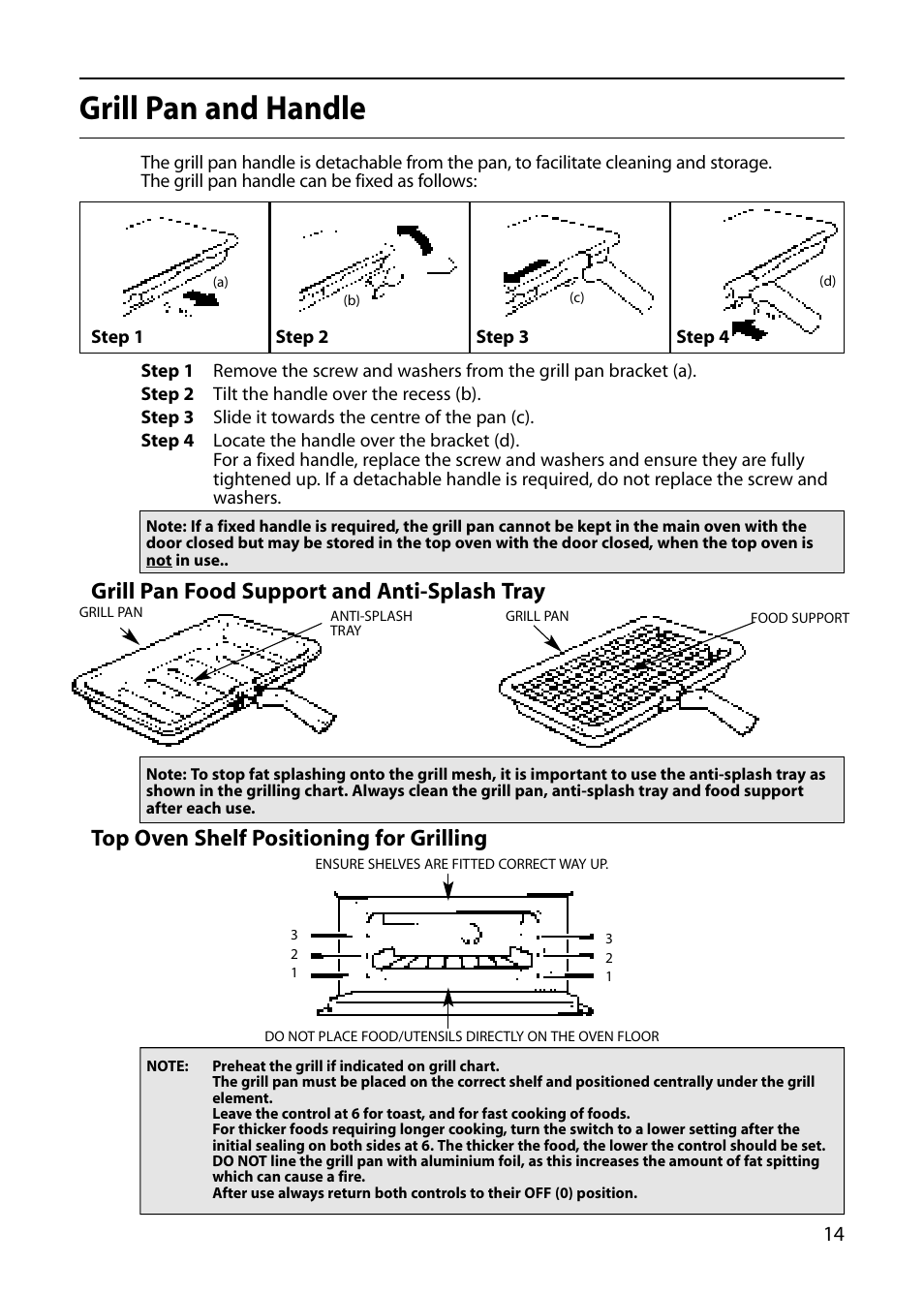 Grill pan and handle | Hotpoint S420E User Manual | Page 15 / 36