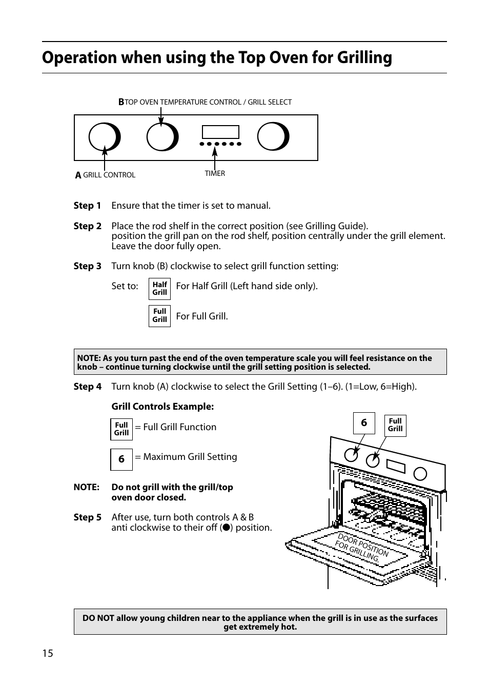 Operation when using the top oven for grilling | Hotpoint S420E User Manual | Page 16 / 36