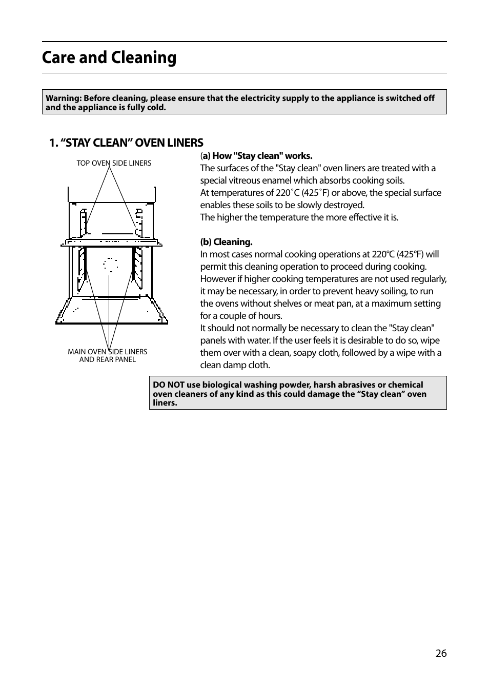 Care and cleaning, “stay clean” oven liners | Hotpoint S420E User Manual | Page 27 / 36