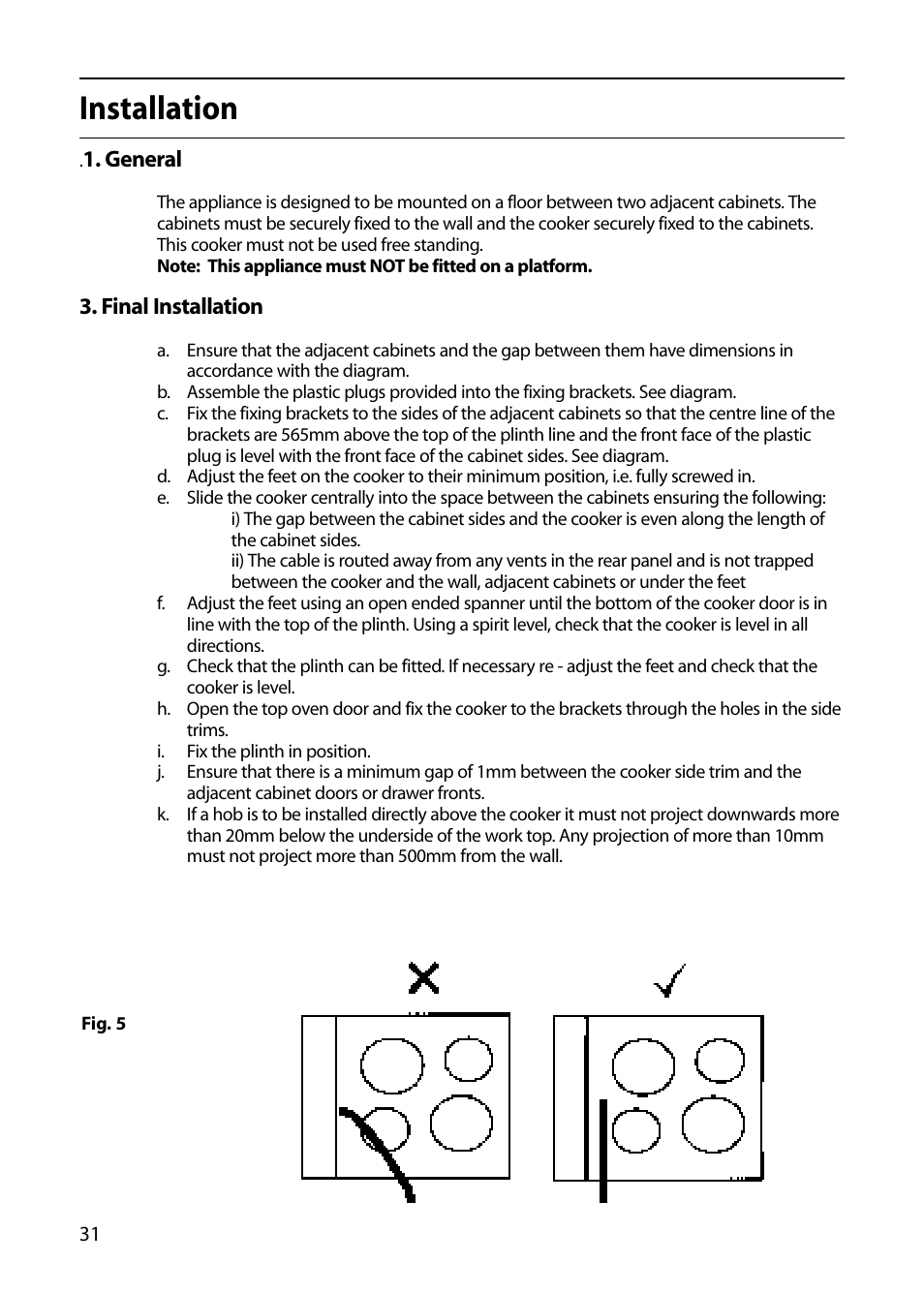 Installation | Hotpoint S420E User Manual | Page 32 / 36