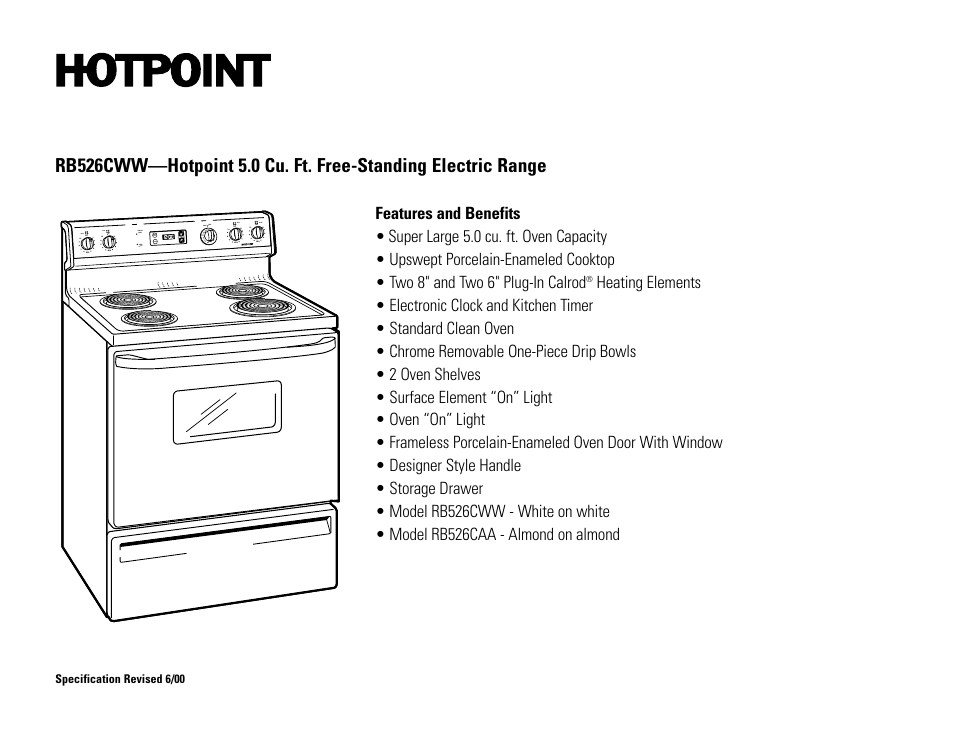 Hotpoint RB526CWW User Manual | Page 2 / 2