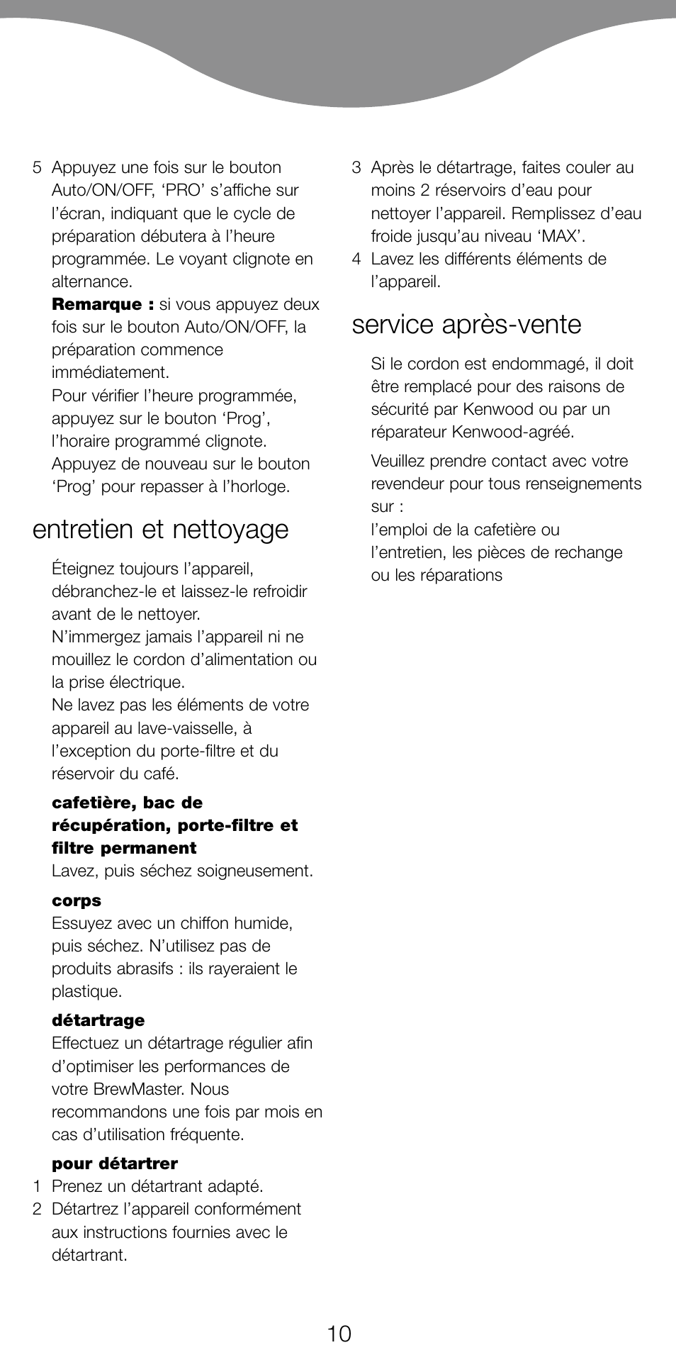 Entretien et nettoyage, Service après-vente | Kenwood CM450 series User Manual | Page 13 / 59