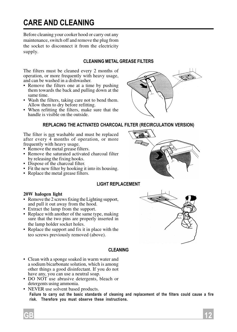 12 gb care and cleaning | Hotpoint HDI90X User Manual | Page 12 / 16
