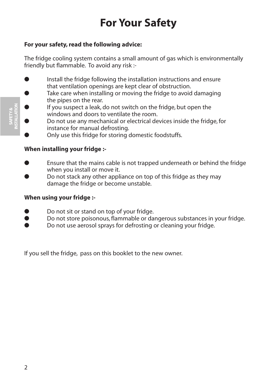 For your safety | Hotpoint RLA50 User Manual | Page 2 / 20