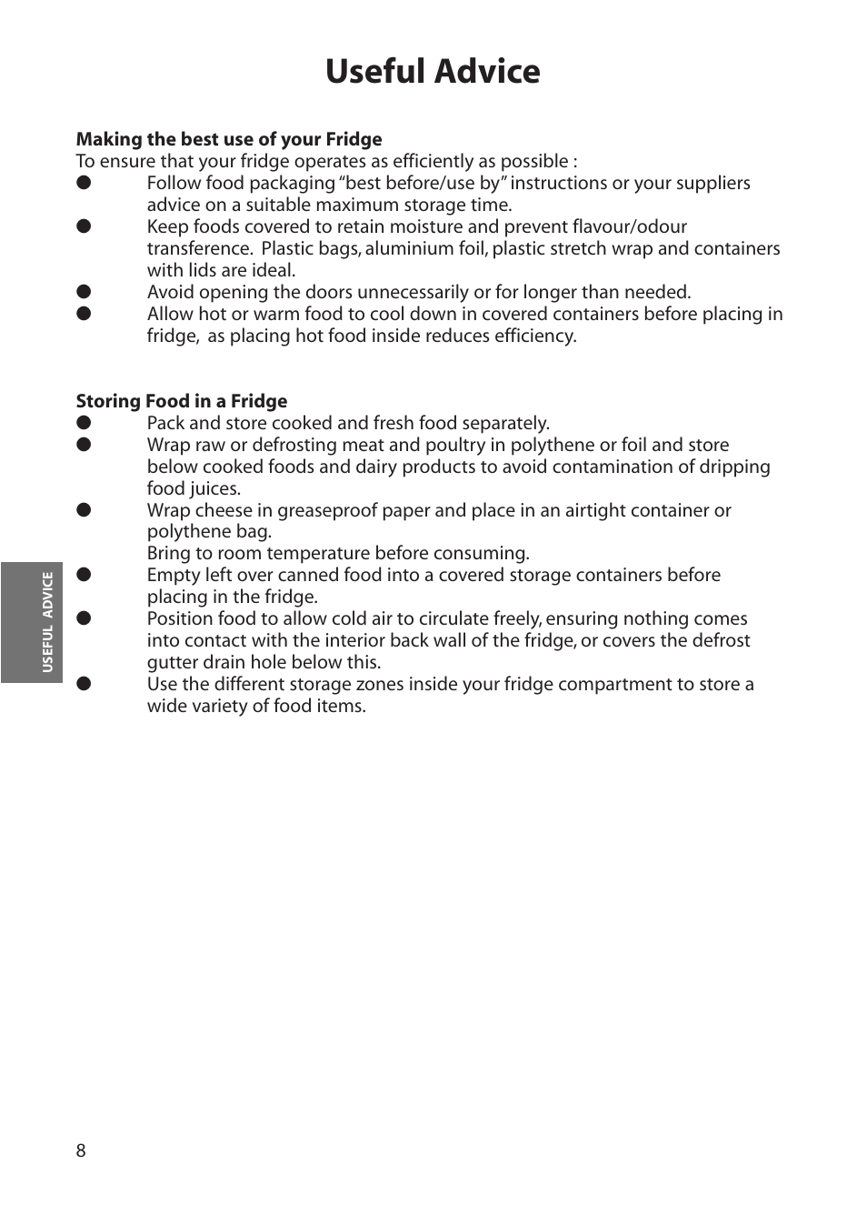 Useful advice | Hotpoint RLA50 User Manual | Page 8 / 20