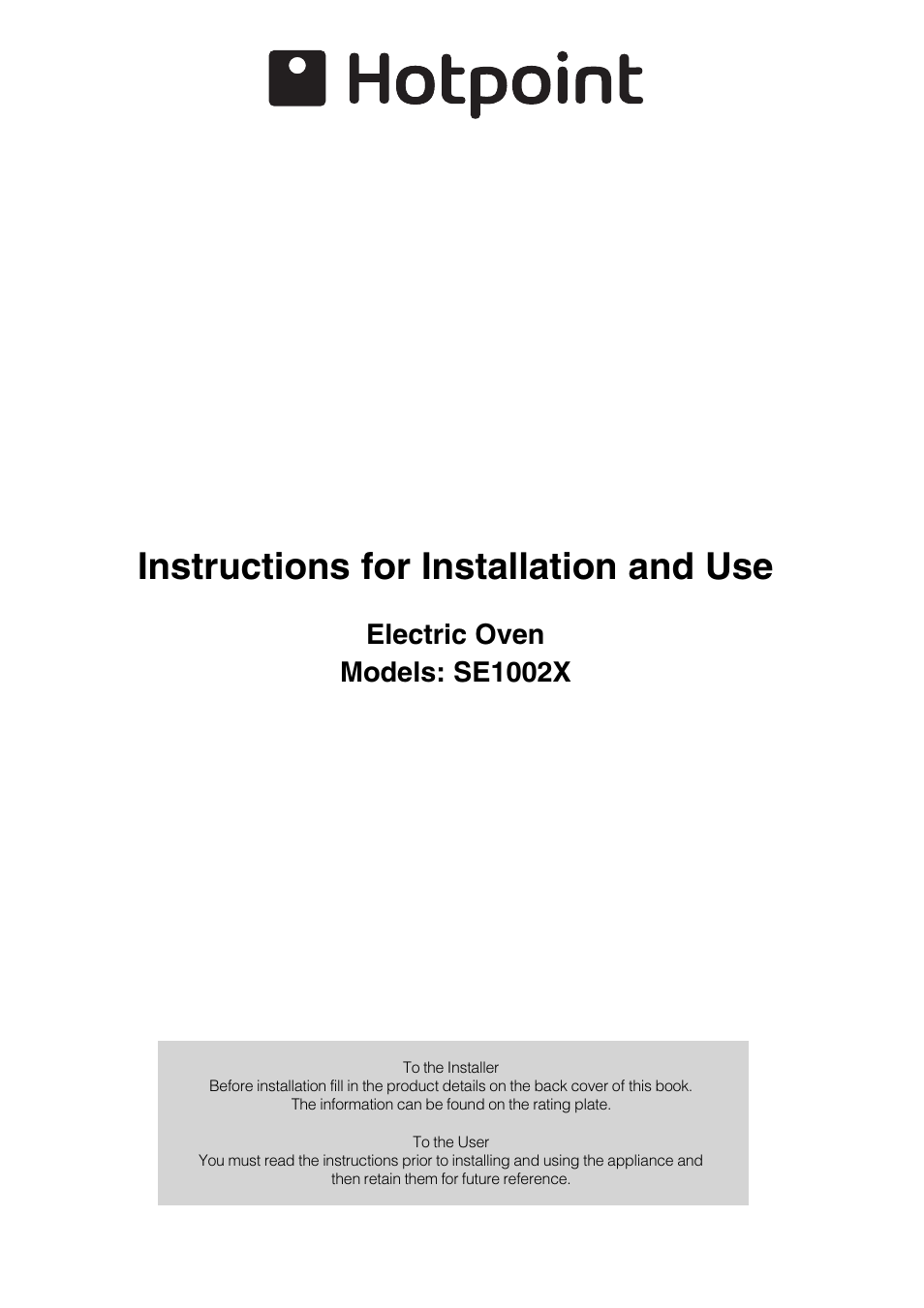 Hotpoint SE1002X User Manual | 16 pages